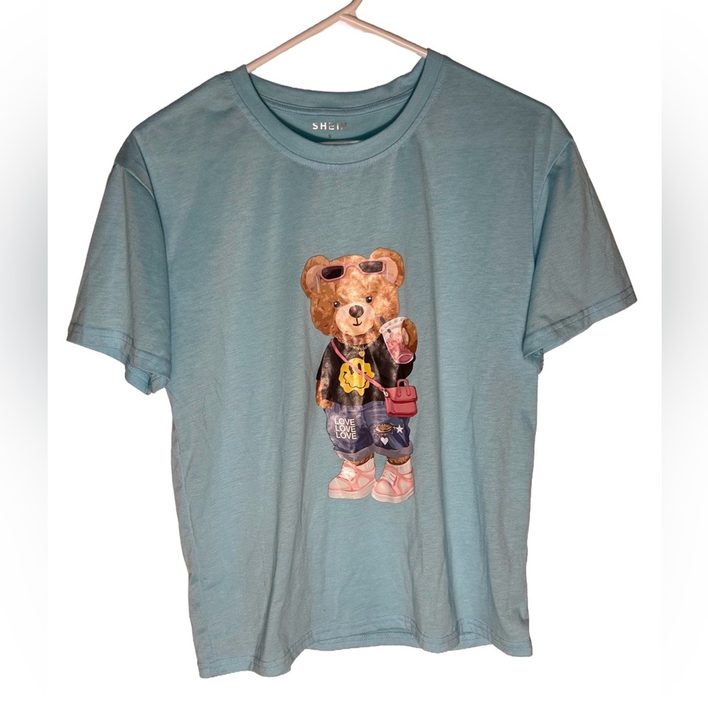 SHEIN Blue Casual Bear T-Shirt